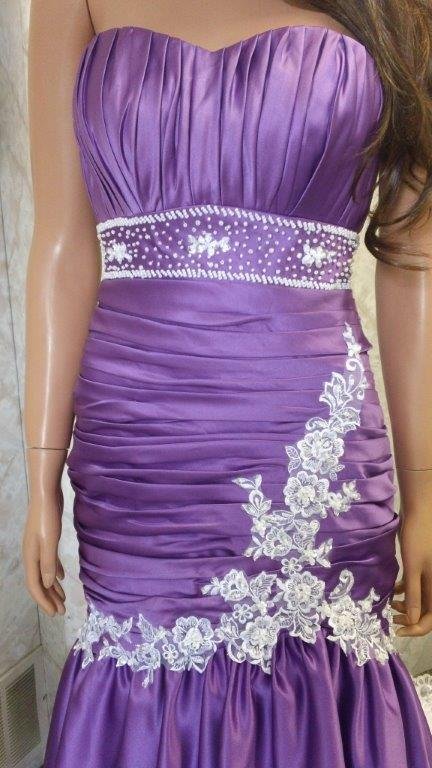 purple white wedding gown